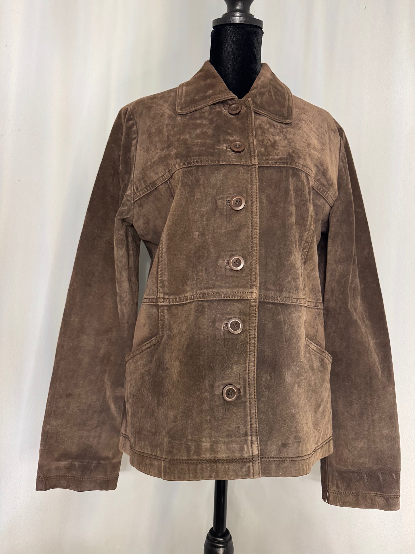Vintage Urban Vibe Women's Size M 100% Brown Suede Leather Fitted Jacket Y2K