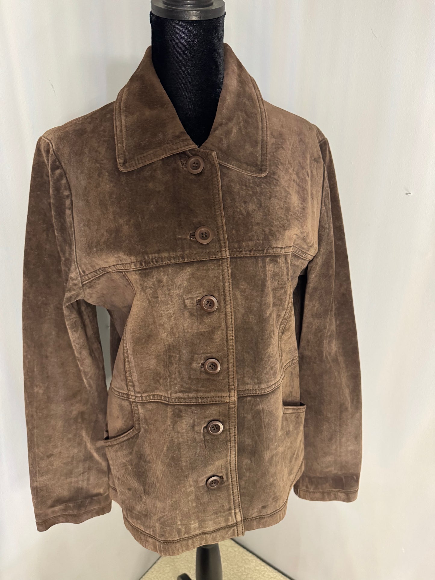 Vintage Urban Vibe Women's Size M 100% Brown Suede Leather Fitted Jacket Y2K