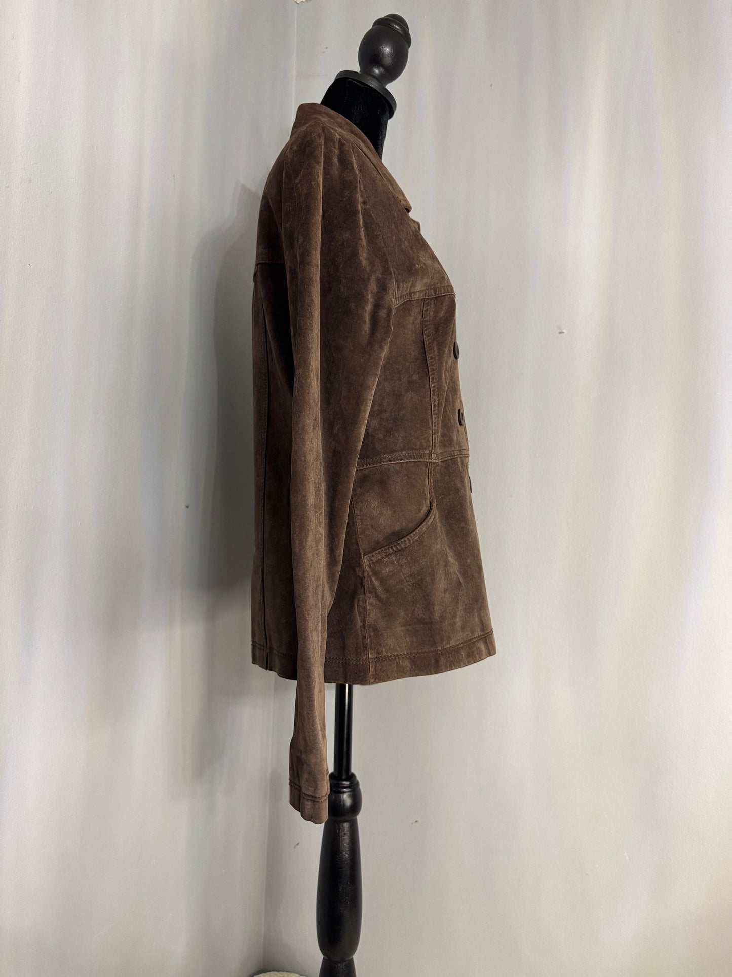 Vintage Urban Vibe Women's Size M 100% Brown Suede Leather Fitted Jacket Y2K