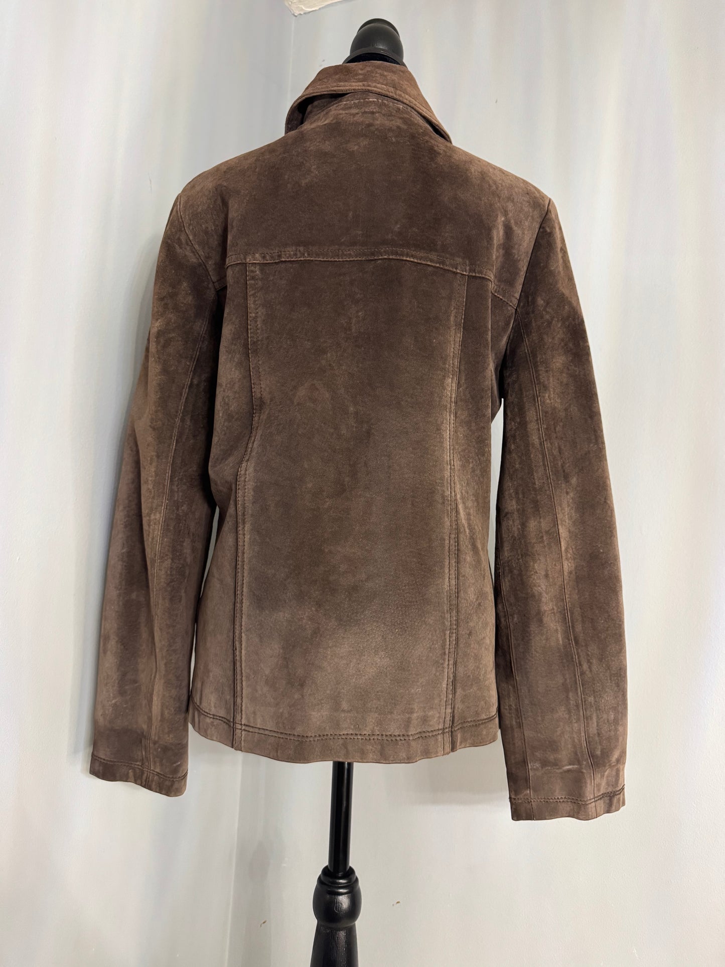 Vintage Urban Vibe Women's Size M 100% Brown Suede Leather Fitted Jacket Y2K