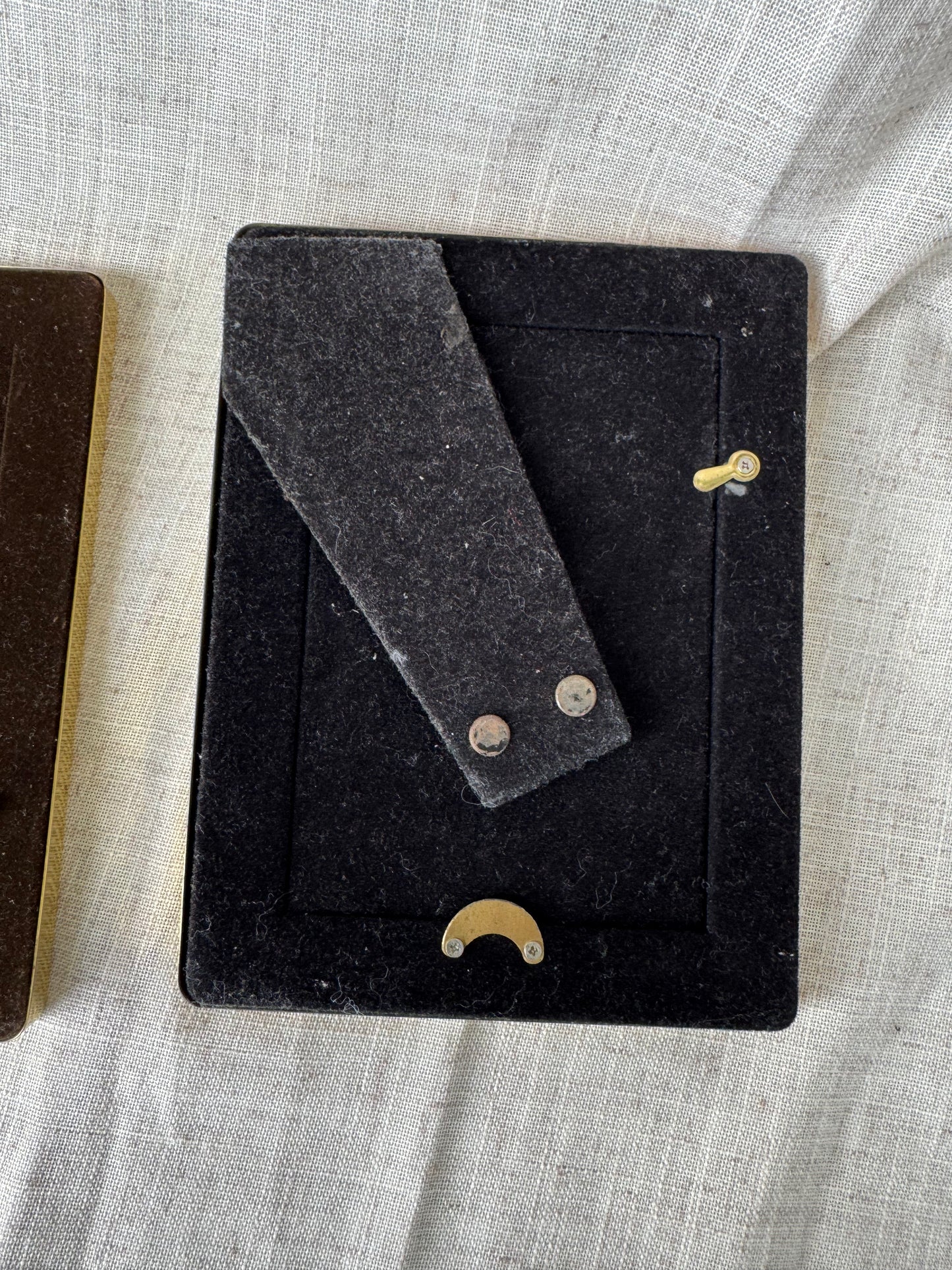 Vintage Picture Frame set Solid Brass Tabletop Freestanding Grooves Velvet Back