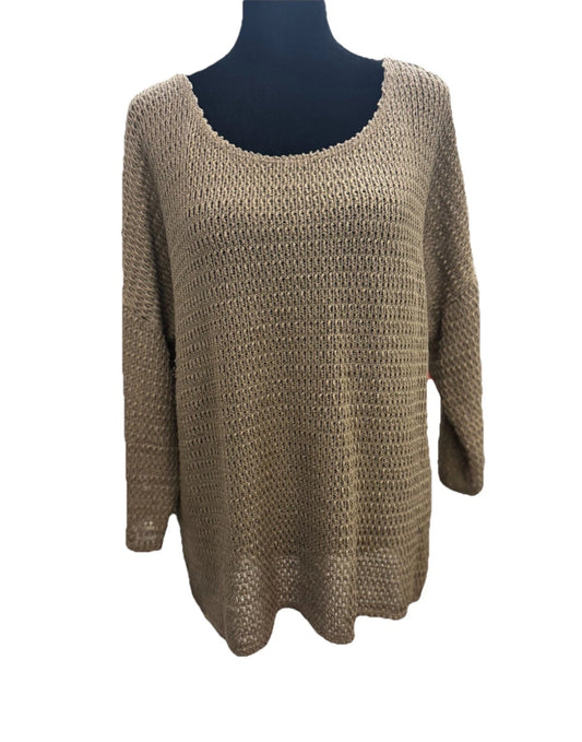 Two By Vince Camuto Women’s Brown Loose Knit  Cotton Sweater Large
