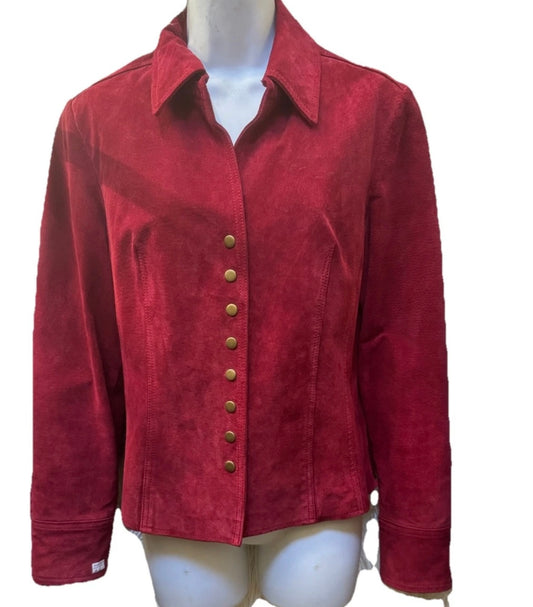 Vintage Coldwater Creek Women M Leather Suede Jacket Snap Front Red Western