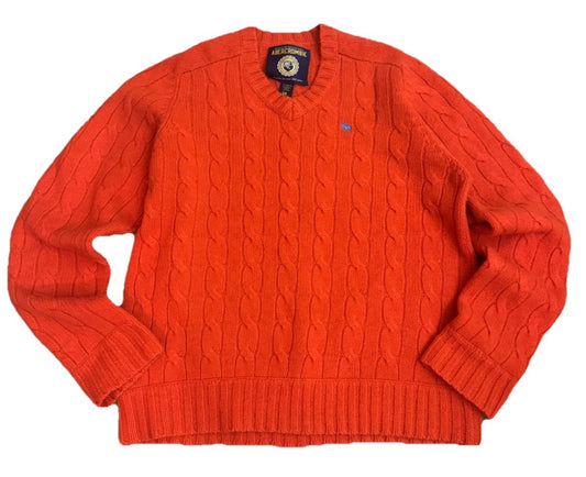 VTG  Abercrombie & Fitch Shetland Wool Knit Sweater XL Orange V-Neck Pullover