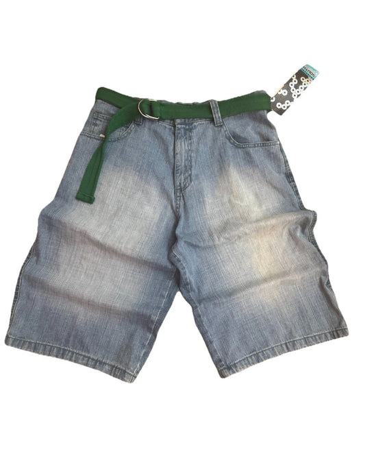 NWT VTG Southpole Men’s Relaxed Denim Shorts Green 36 Green Belt Embroidered
