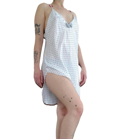 Y2K Vintage Beth Michaels Silky Satin black & white Babydoll Nightgown size M US