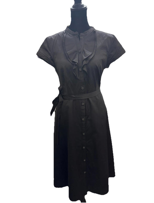 Merona Black Ruffle Button Front Midi Dress Lined Size 6