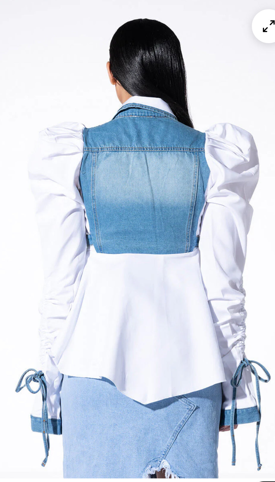 AKIRA  HER DENIM TOP WITH SATIN CONTRAST SIZE M BEAUTIFUL BLOUSE TOP