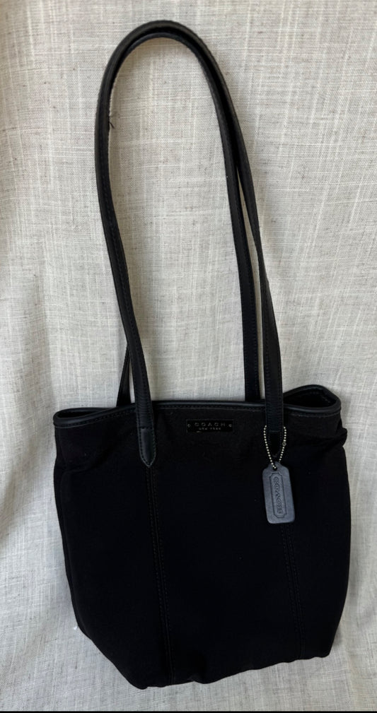 Y2K Coach New York Neoprene Tote Bag Black Leather Trim Zip Closure Purse