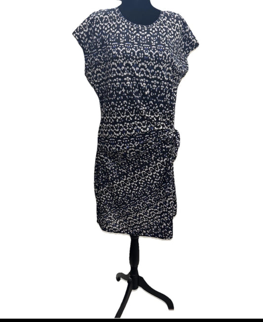 Nicole Miller Original Dress Womens M Black Blue White Speckled Side Knot Tie