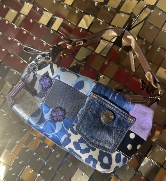 VTG Y2K RARE Coach Patchwork 10813 Denim Mixed Textiles Leather Sm Shoulder Bag