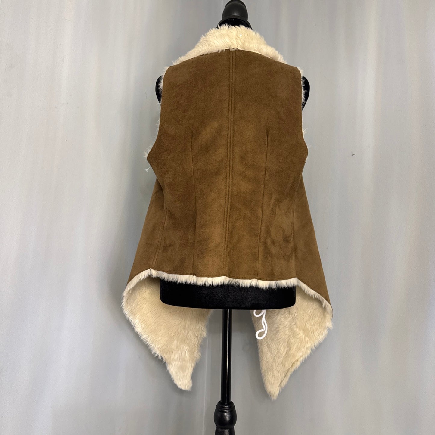 Ariat Faux Fur & Leather Brown Open Front Vest S-M SO SOFT! Western Cowgirl