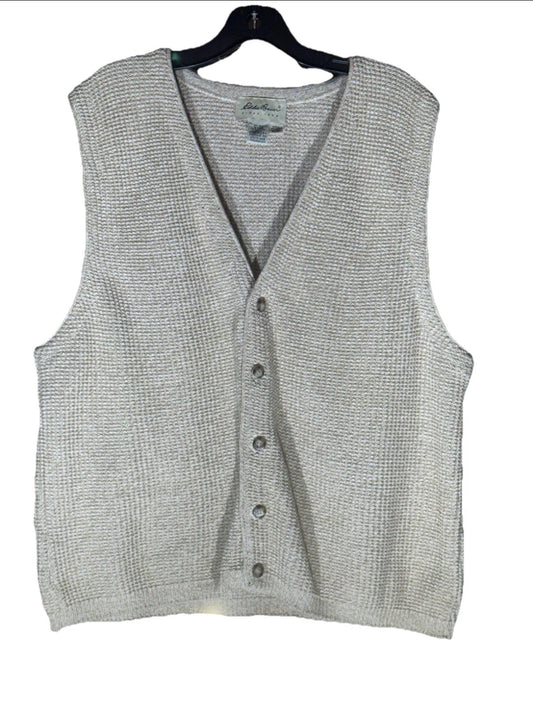 Vtg 90s Eddie Bauer Sweater Vest Cardigan Beige Chunky Knit Made in USA Mens M