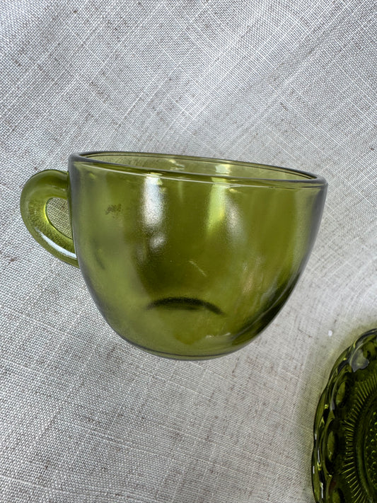 Vintage Green Set of 2 Forest Glassware Indiana Glass Tea Cup Punch Plain 2.5"
