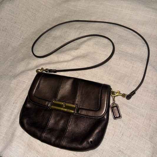 VINTAGE COACH Brown Metallic Leather Crossbody hipster organizer handbag