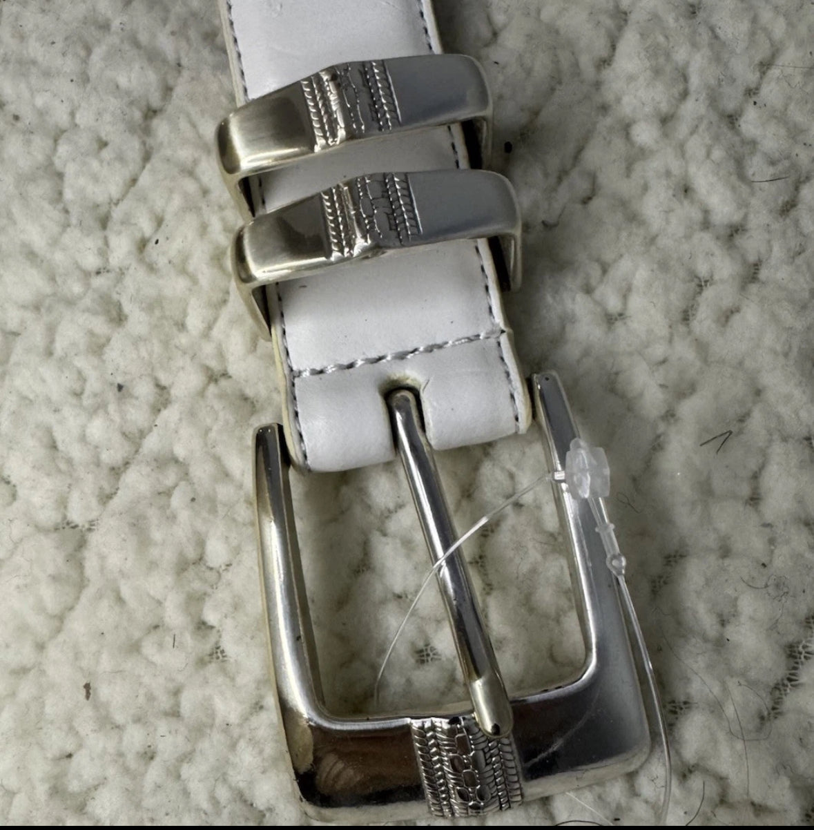 VTG Tasso Elba Classic White Italy Leather Silver Buckle Belt 36” Long unisex