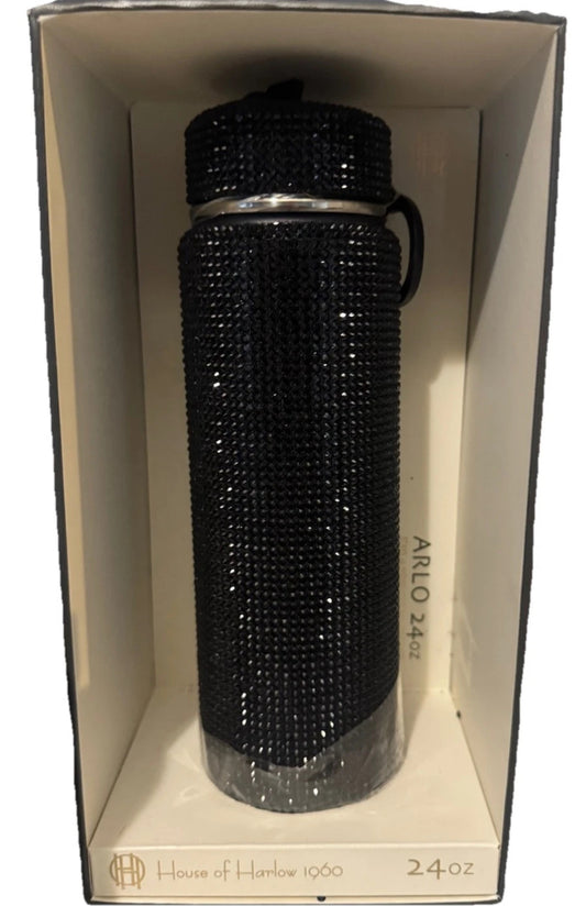 House of Harlow 1960 BLACK RHINESTONE 24 Oz  insulated stainless steel TUMBLER