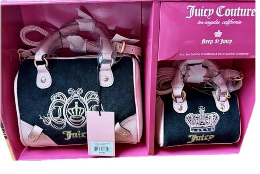 BNWT VIRAL JUICY COUTURE LOVERS CLUB 2PC SATCHEL SET LIQUORICE PINK