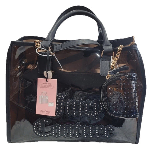 JUICY COUTURE SOFT SERVE TOTE COLOR BLACK TRANSPARENT 3 PC SET