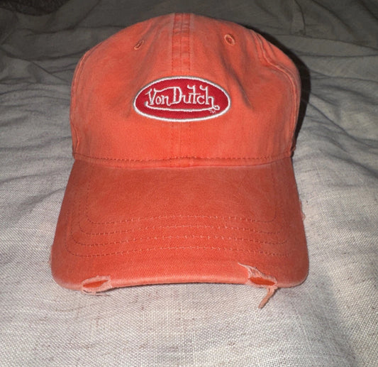 VonDutch Unisex One Size Adjustable Baseball Cap Distressed Coral Y2K Style NWOT