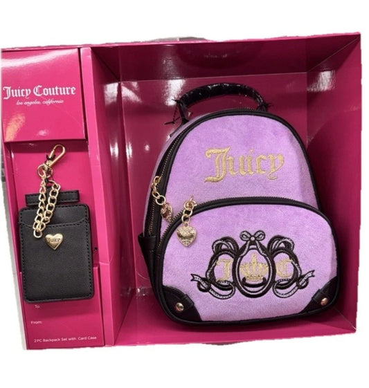 Juicy Couture Lovers Club Rare Mini Backpack With Card Case 2 Set Box Violet