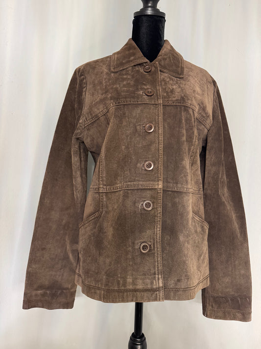 Vintage Urban Vibe Women's Size M 100% Brown Suede Leather Fitted Jacket Y2K