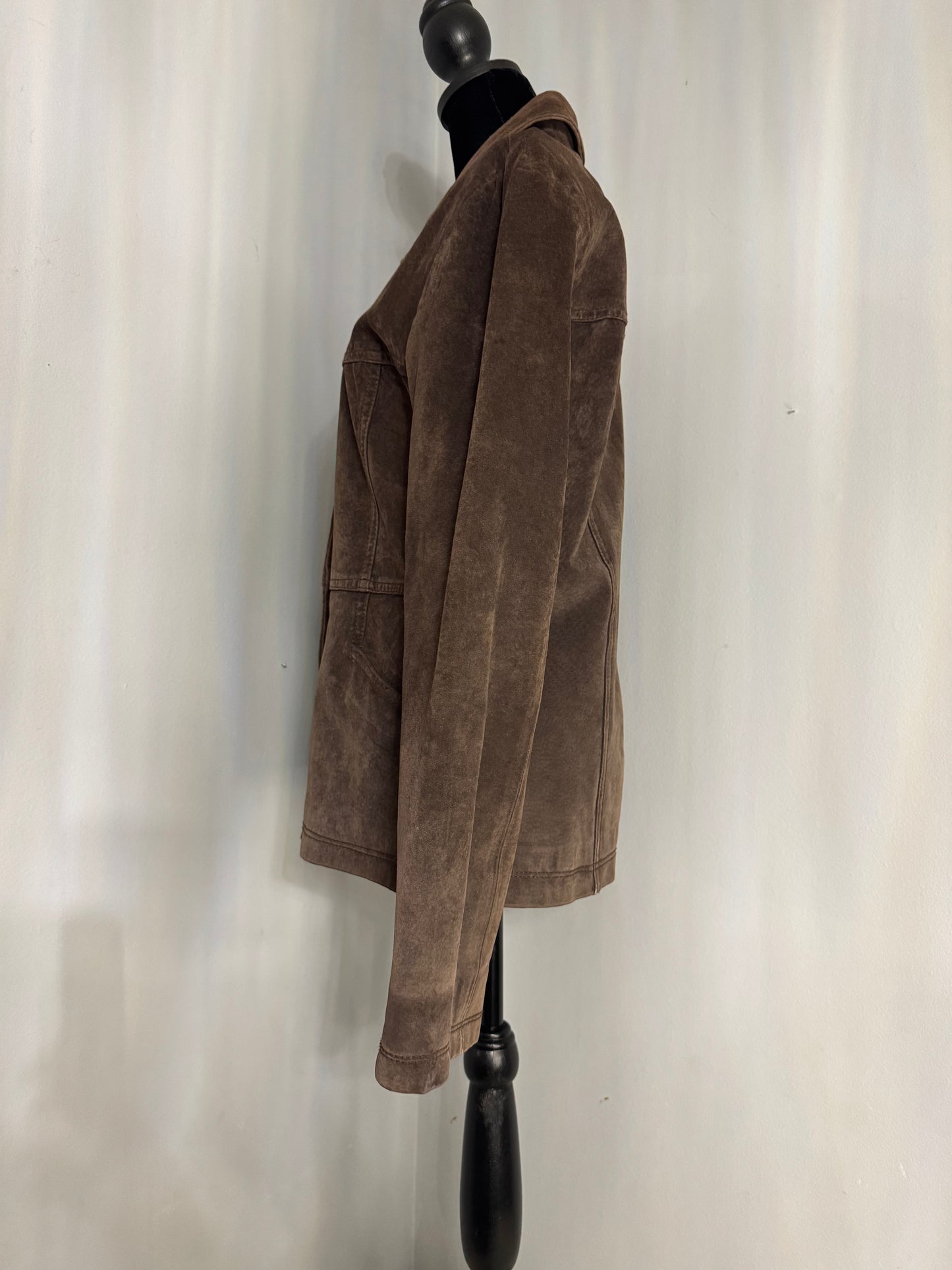 Vintage Urban Vibe Women's Size M 100% Brown Suede Leather Fitted Jacket Y2K