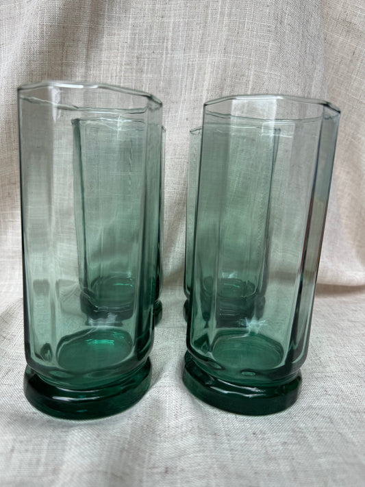 Vintage Anchor Hocking Essex Green Set Of 4 Tumblers Glasses 16 oz. No Chips Or Cracks