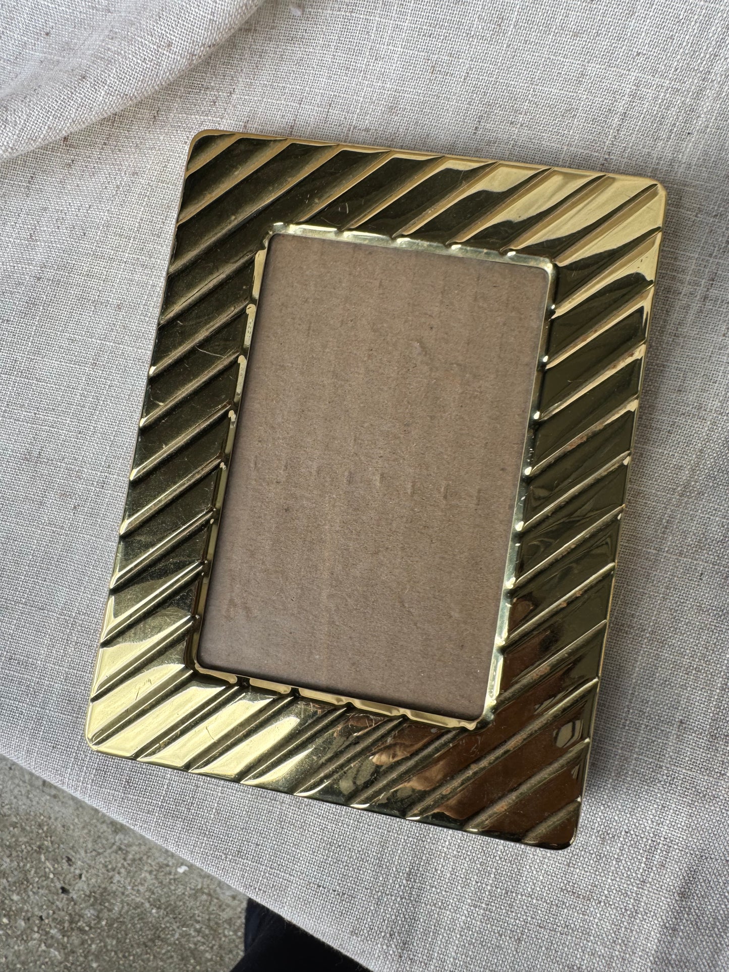 Vintage Picture Frame set Solid Brass Tabletop Freestanding Grooves Velvet Back