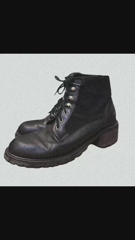 Vtg Jones New York Chunky Womens 7.5 Black Leather Y2K Goth Biker Combat Boots